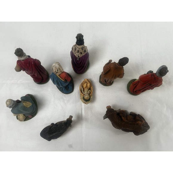 Vintage 9 Piece German Nativity Scene Figures Plastic Hand Painted - Picture 9 of 16